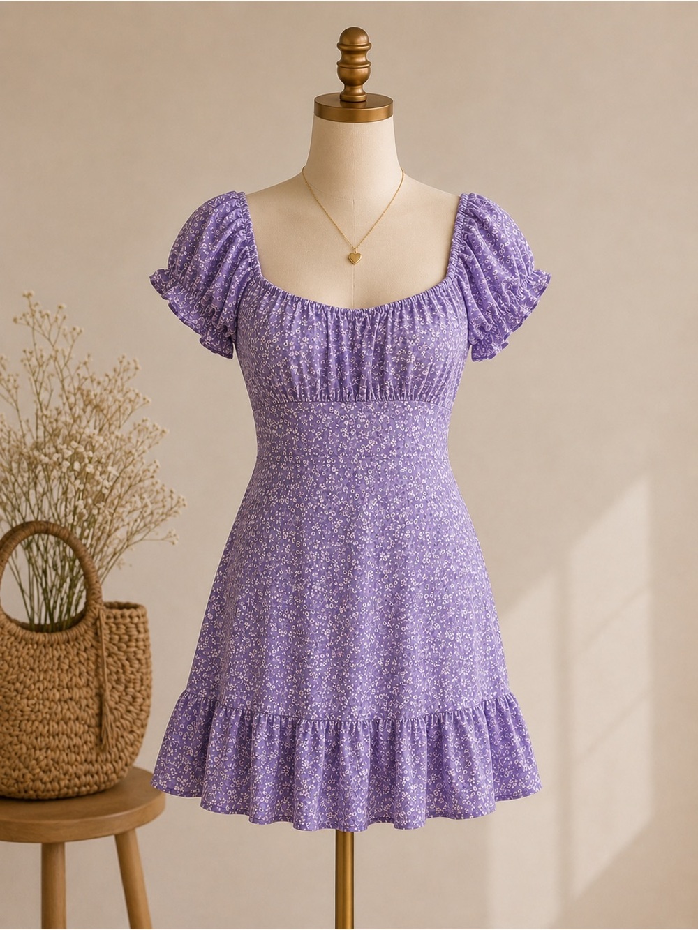 Zara Lavender Floral Ruffle Mini Dress Size Small